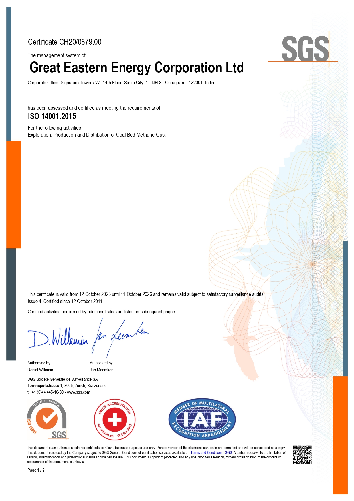 GEECL ISO 14001:2004 Certificate
